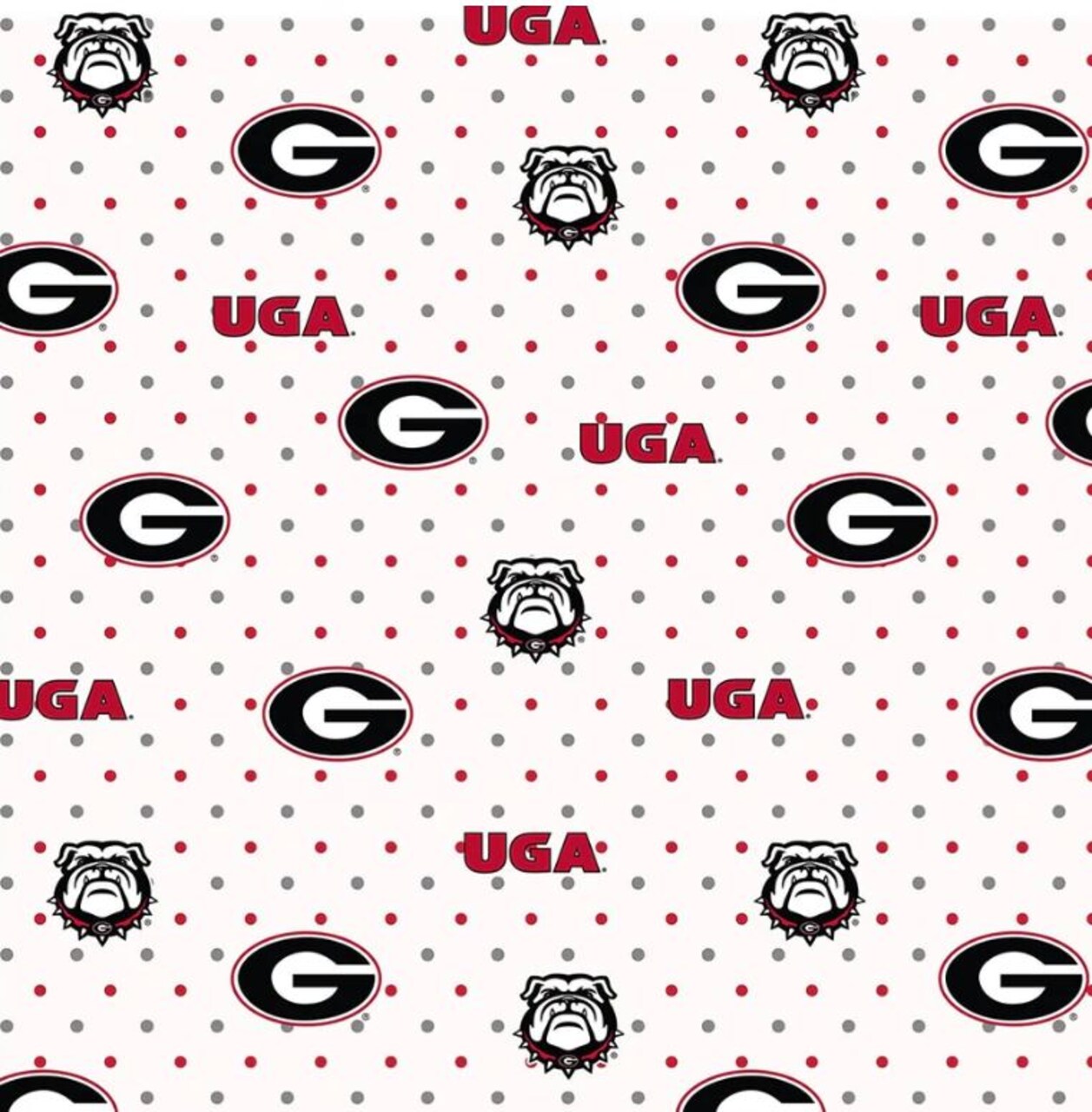 Sykel Enterprises-University of Georgia Cotton Fabric-Georgia Bulldogs White Polka Dot Cotton Quilting Fabric